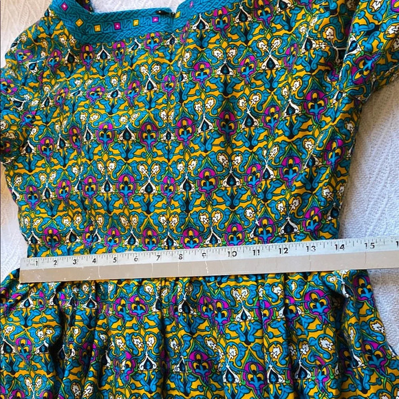 Handmade Long Sleeved Floral Geometric Bohemian Maxi Dress Vibrant Hippie - Picture 11 of 13